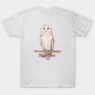 Night Owl Watercolor Cute Illustration T-Shirt